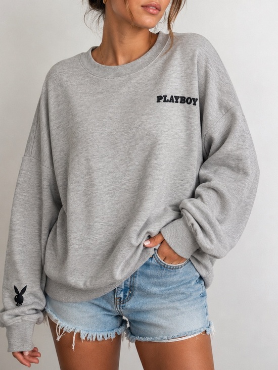 PLAYBOY Sweaters - PLAYBOY Gray Crewneck Sweatshirt with Black Logo